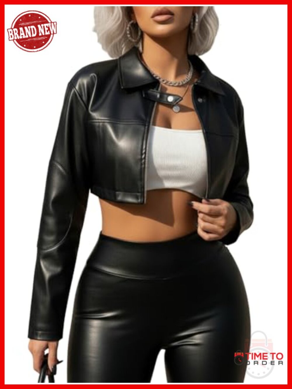 Faux Leather Cropped Motorcycle Jacket Y2K Zip Up Streetwear